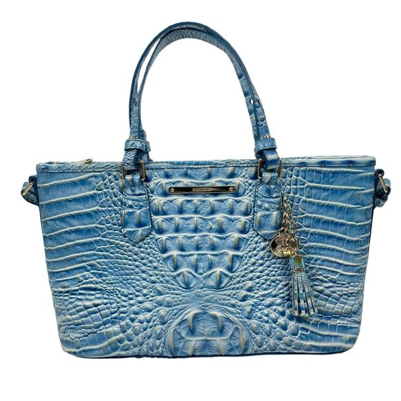 Brahmin Mini Asher Tote Satchel Bag Melbourne Cerulean Blue Croc Embossed - Picture 2 of 10
